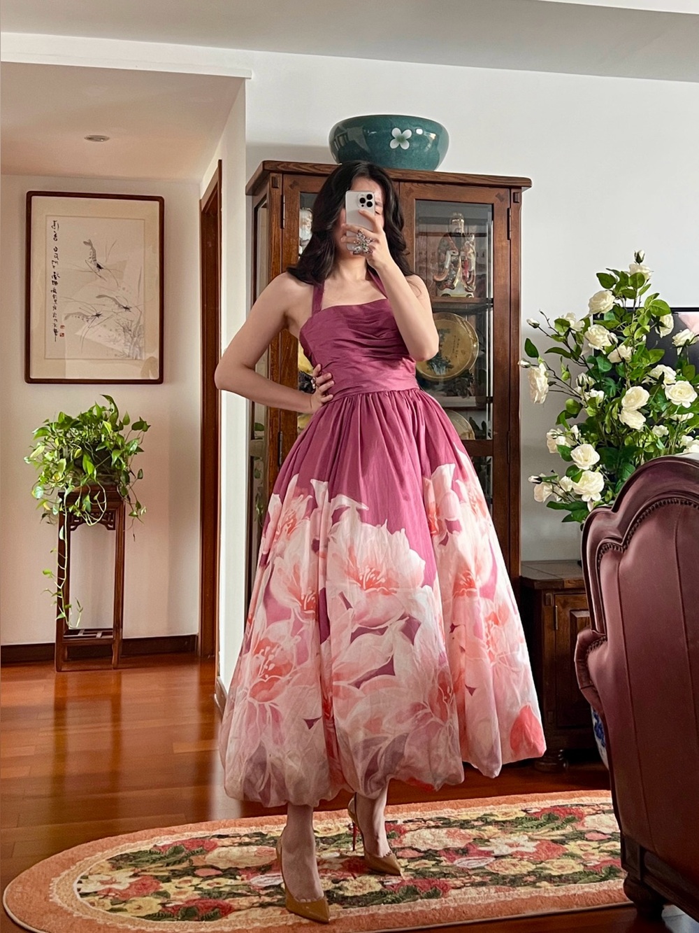 Leo Lin Nadia Voluminous Gown in Orient Print in Hibiscus AU6/US2 NWT - Picture 9 of 16
